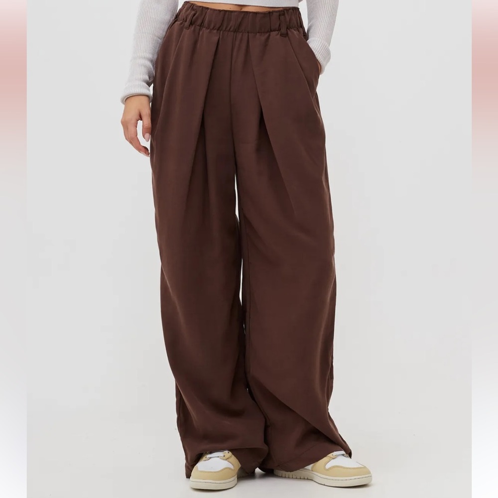 Free People Brown Pleated Wide Leg Pants Size XS